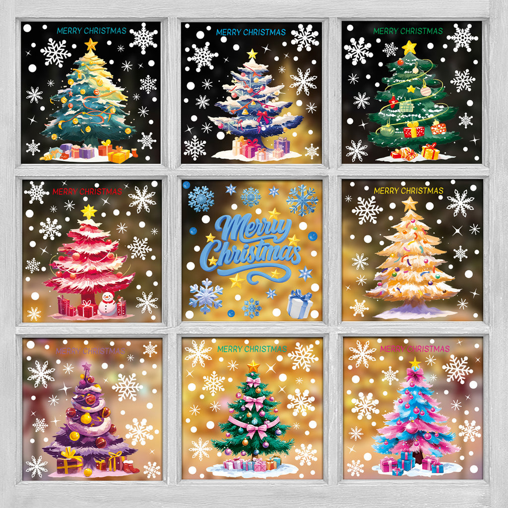 Reusable & Removable Christmas Window Decorations | Christmas Tree Stickers | Double Sided Xmas Scene Window Clings for Glass Window Decals