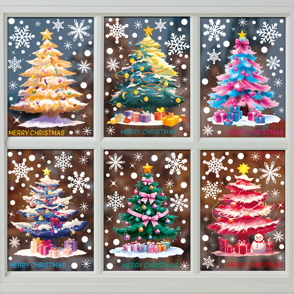 Reusable & Removable Christmas Window Decorations | Christmas Tree Stickers | Double Sided Xmas Scene Window Clings for Glass Window Decals