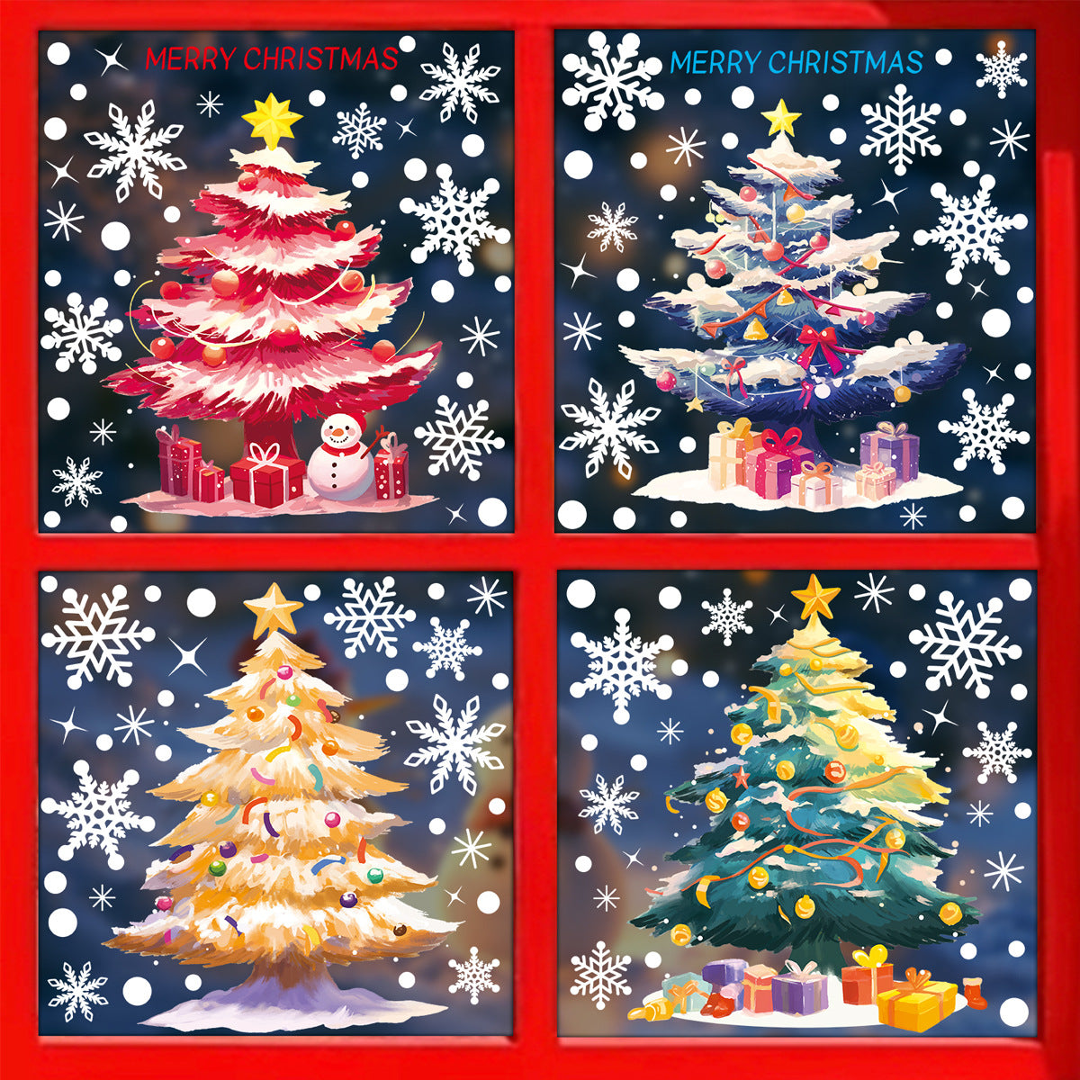 Reusable & Removable Christmas Window Decorations | Christmas Tree Stickers | Double Sided Xmas Scene Window Clings for Glass Window Decals