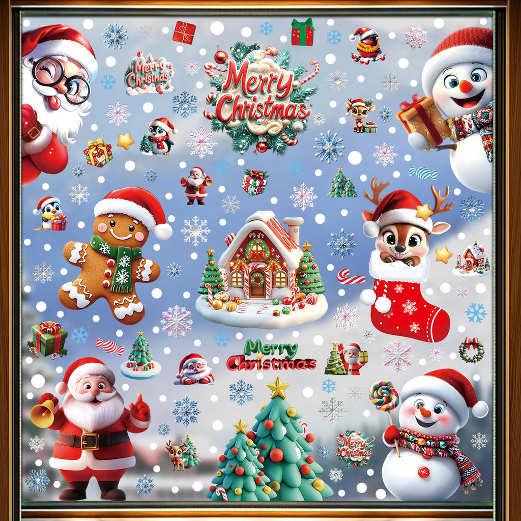 Reusable & Removable Christmas Stickers Window Decorations | Double Sided Xmas Scene Window Clings for Glass Window Decals
