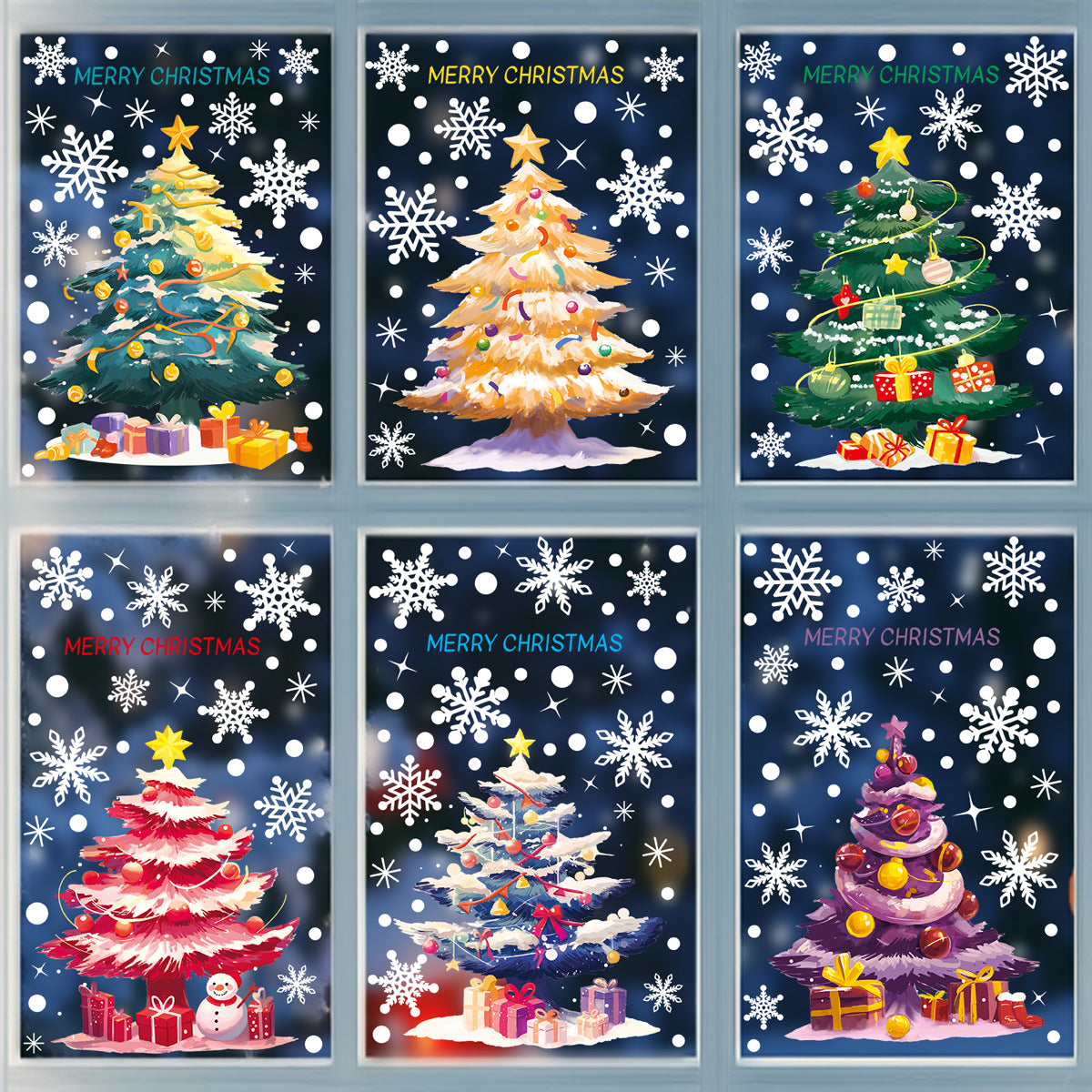 Reusable & Removable Christmas Window Decorations | Christmas Tree Stickers | Double Sided Xmas Scene Window Clings for Glass Window Decals