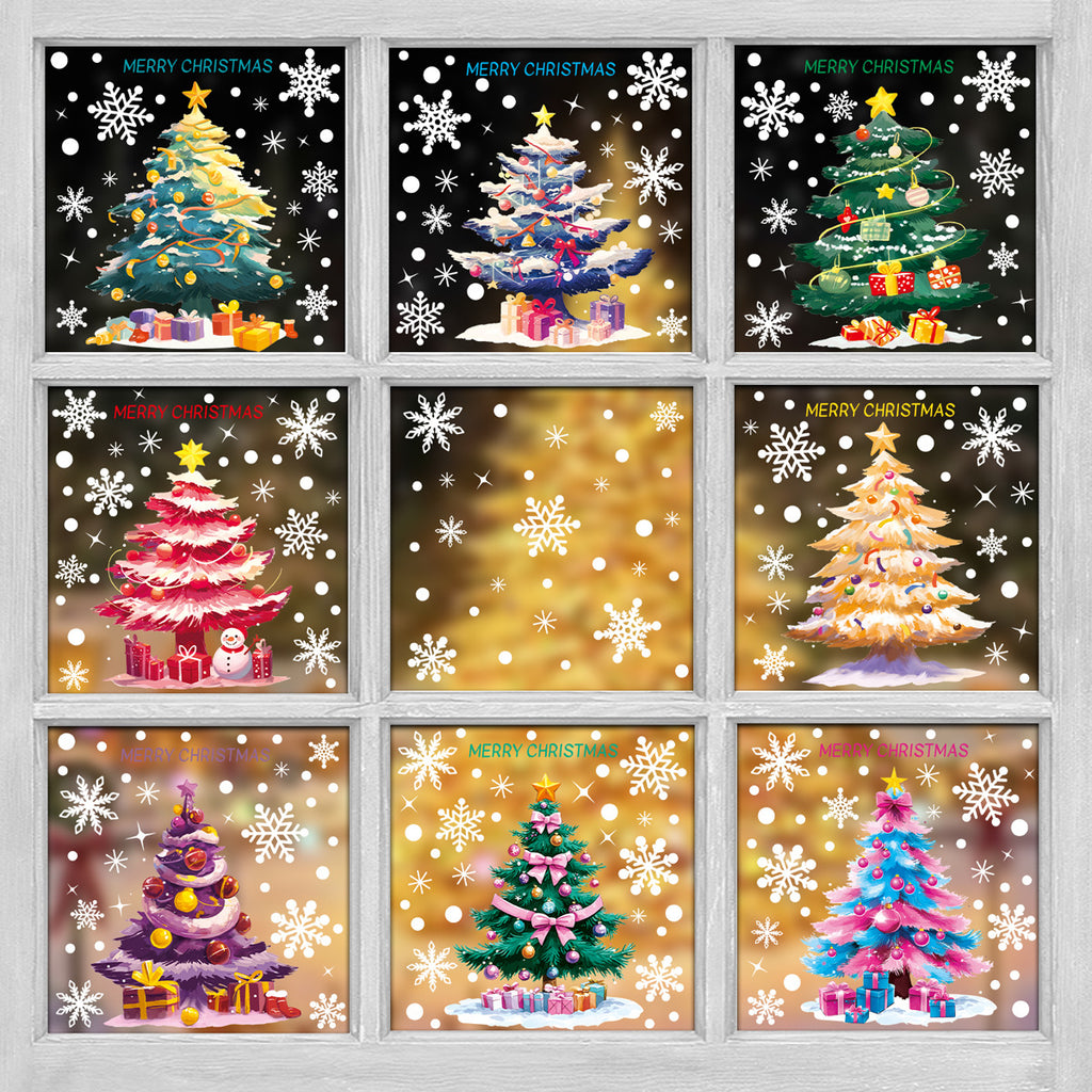 Reusable & Removable Christmas Window Decorations | Christmas Tree Stickers | Double Sided Xmas Scene Window Clings for Glass Window Decals