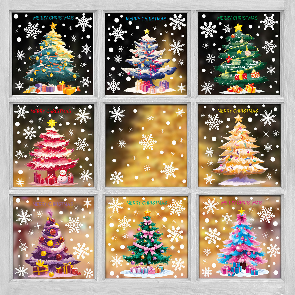 Reusable & Removable Christmas Window Decorations | Christmas Tree Stickers | Double Sided Xmas Scene Window Clings for Glass Window Decals
