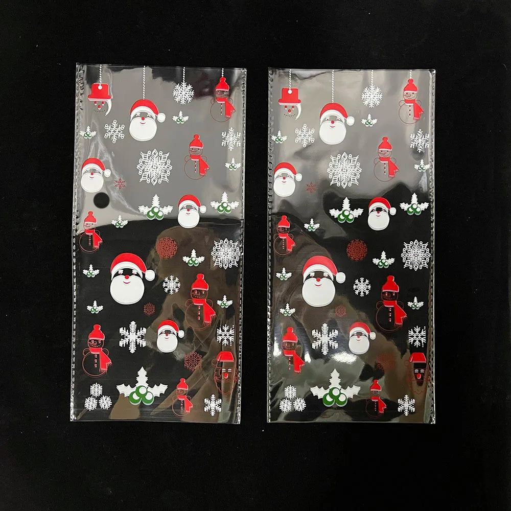 50pcs Christmas Transparent Plastic Gift Bag Candy Biscuit Cookie Snacks Baking Bag New Year Merry Christmas Party Decoration