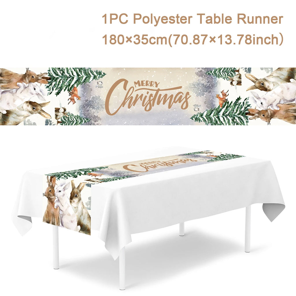 Christmas Table Runner Cloth Merry Christmas Decoration for Home 2025 Tablecloth Xmas Ornament Navidad Natal New Year Gift 2026