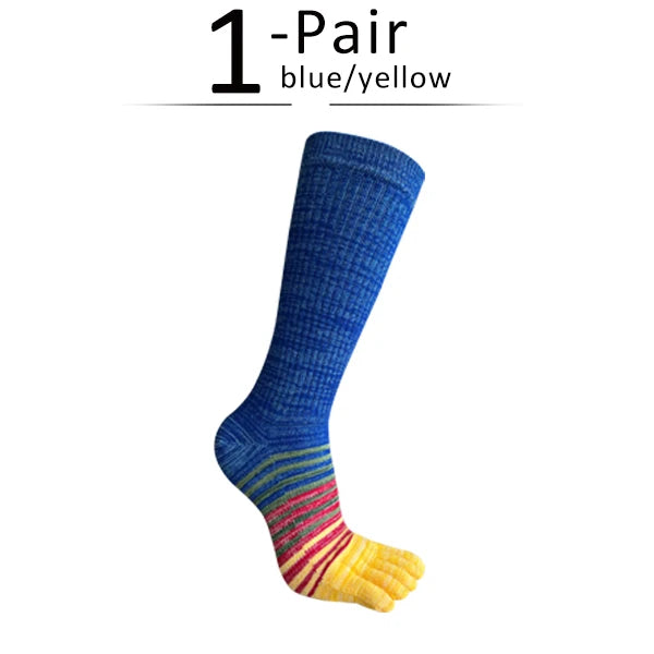 Man Toe Socks Long Plus Large Size Cotton Colorful Striped Compression Sport Fitness Happy Funny 5 Finger Calf Socks EU42-46