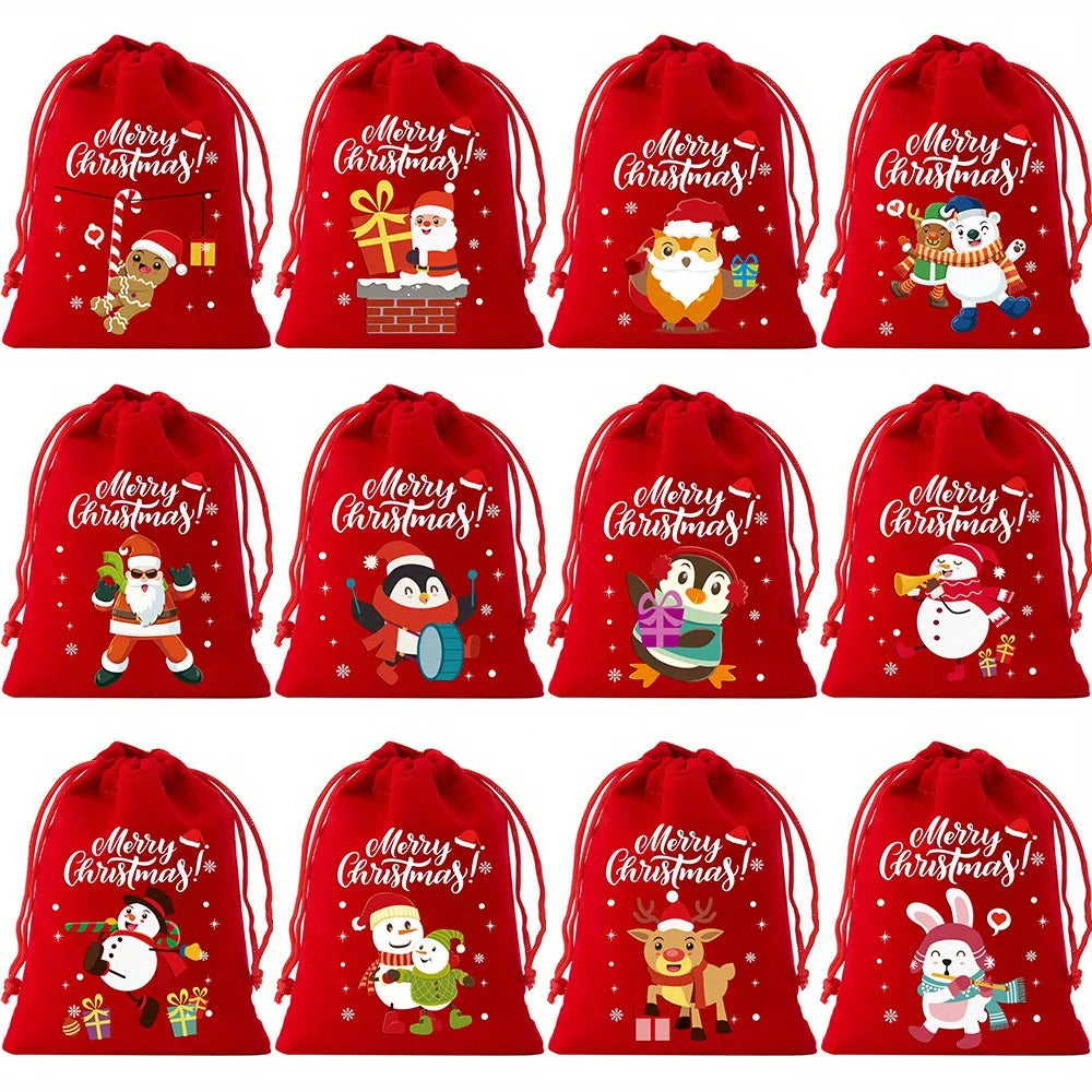 8/12/30pcs Christmas Velvet Drawstring Gift Bag , Suitable for Christmas, Halloween, Party Gifts, Weddings, Birthdays