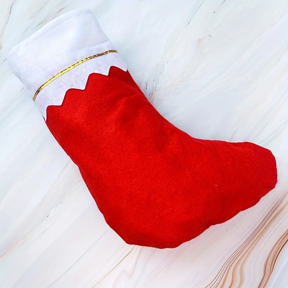 12pcs/Pack Christmas Socks Gift Bag Big Red Socks White Gold Thread Christmas Socks Non woven Light Plate Socks