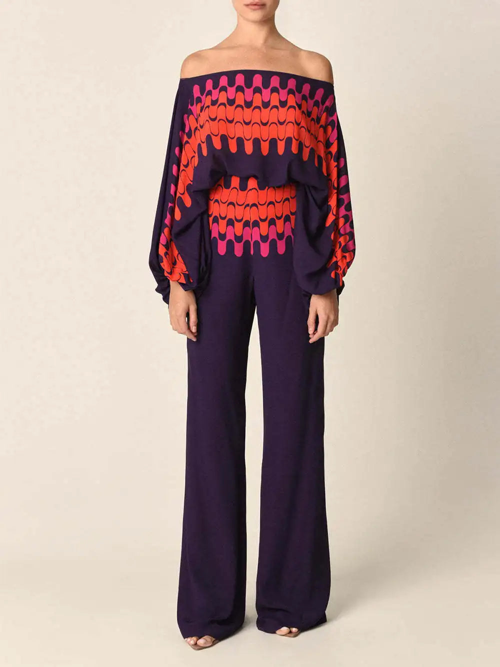 Women Satin Print Pajamas Suit Fashion Hollow Off Shoulder Tops with Long Pants 2 Piece Sets Homewear Commuting Outfits