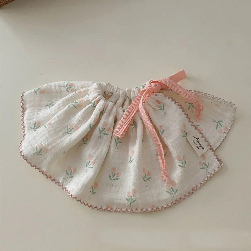 4Layers Cotton Gauze Baby Bibs Toddlers Newborns Printing Ruffle Feeding Burp Cloths Apron Baby Saliva Towel Drool Bib