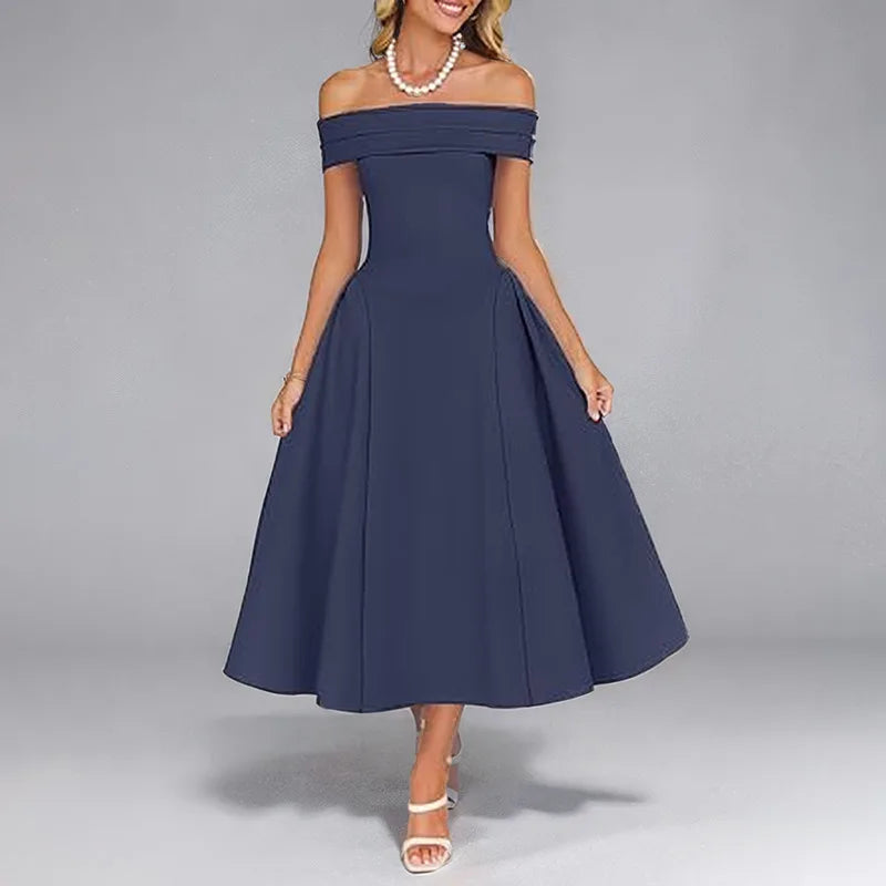 Women's Elegant Solid Color Strapless Backless Formal Dress Off Shoulder Design Long Dress Sexy A Line Formal Dress 2025 Summer