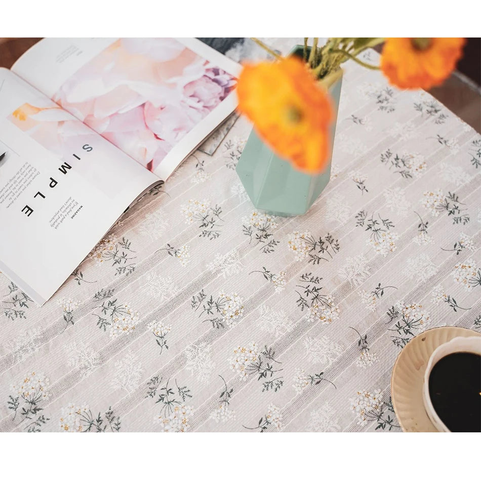 Korean Style Daisy Cotton Floral Lace Tablecloth,Tea Table Decoration,Rectangle Table Cover For Kitchen Wedding Dining Room