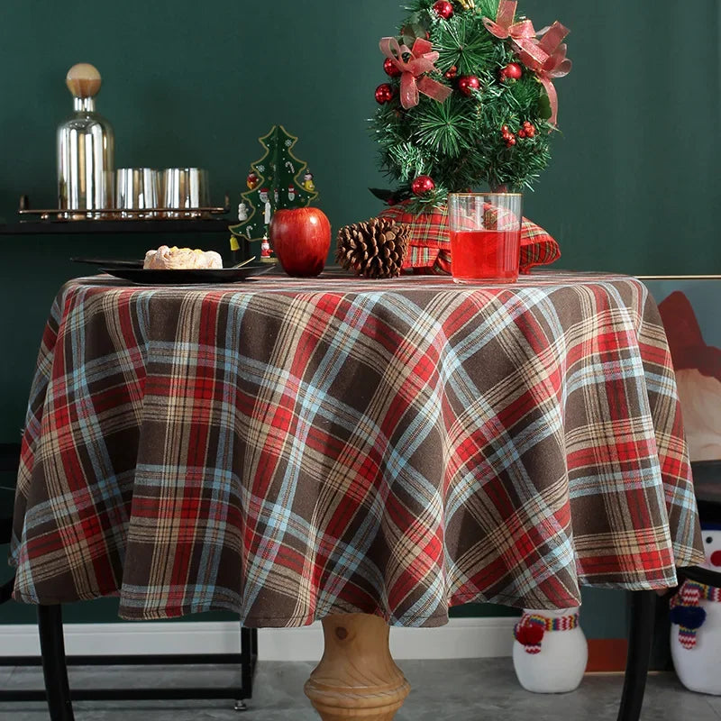 Christmas Tablecloth Round Plaid Tablecloth Wrinkle Resistant Rustic Christmas Checkered Table Cloth for Holiday Party Dining