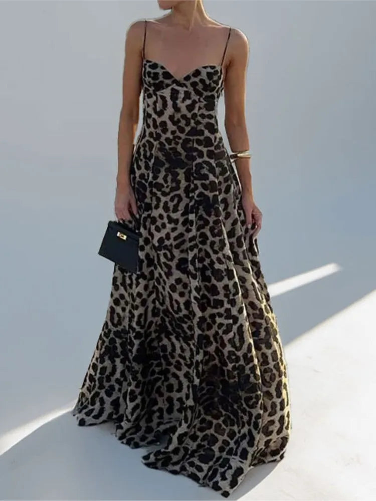 Leopard Print Camisole Dress New Spring Women's Clothing Style Elegant Fashionable Sexy Camisole Long Dress For Women