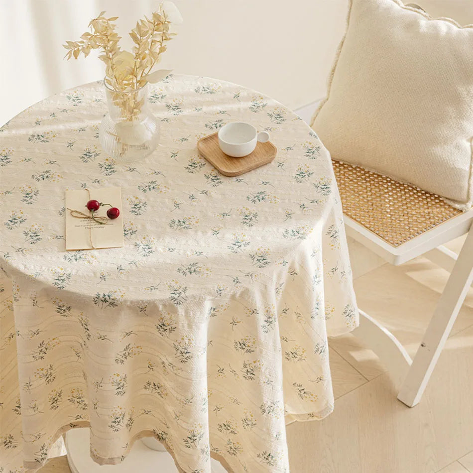 Korean Style Daisy Cotton Floral Lace Tablecloth,Tea Table Decoration,Rectangle Table Cover For Kitchen Wedding Dining Room