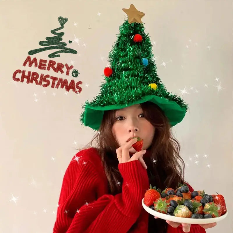 Christmas Hats Decorations Small Christmas Trees Shooting Setting Up Props Children's Adults' Headwear Hair Bands Accessories