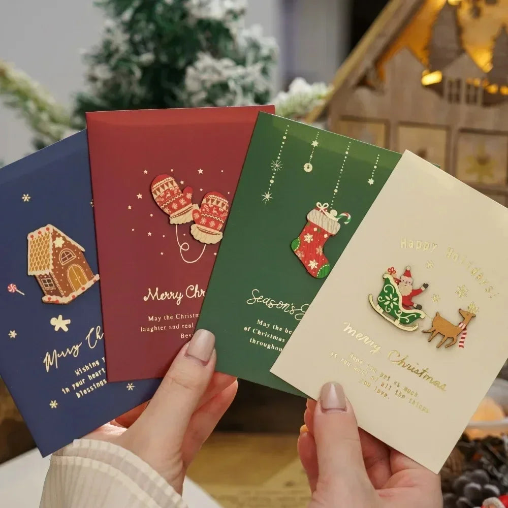 Christmas Universal Greeting Cards with Envelope Birthday Party Cartoon New Year Invitation Card Decoration Supplies