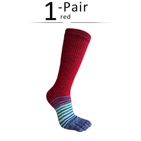 Man Toe Socks Long Plus Large Size Cotton Colorful Striped Compression Sport Fitness Happy Funny 5 Finger Calf Socks EU42-46