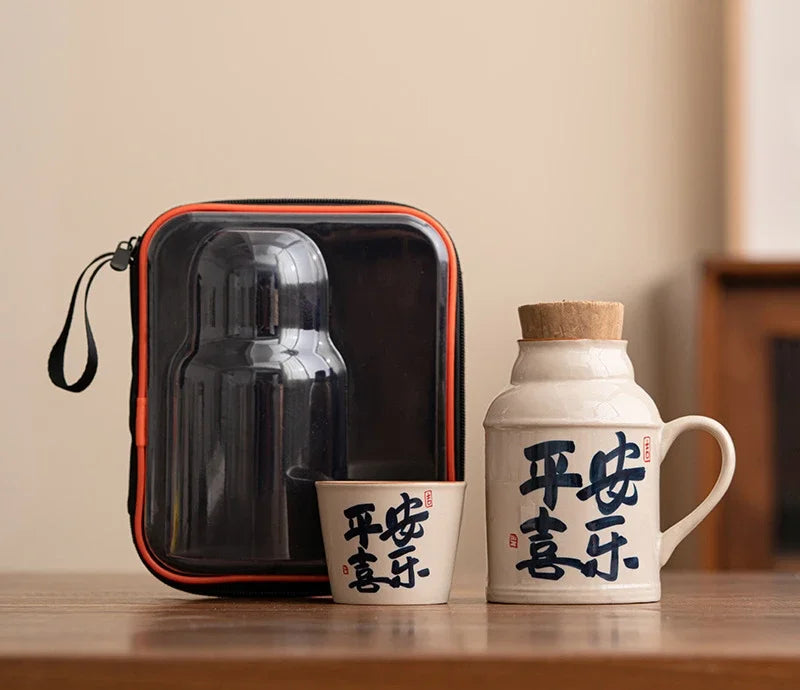 Ceramic Mugs with Cork Stopper Thermoses Handgrip Water Bottle Large Capacity Insulated Cup for Hot Tea Coffee Classic Drinkware