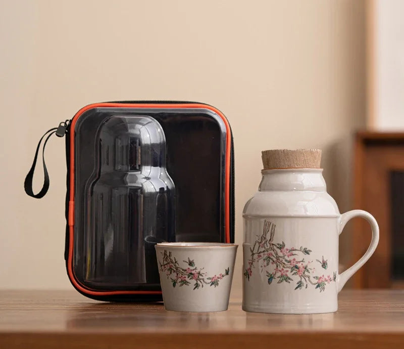 Ceramic Mugs with Cork Stopper Thermoses Handgrip Water Bottle Large Capacity Insulated Cup for Hot Tea Coffee Classic Drinkware