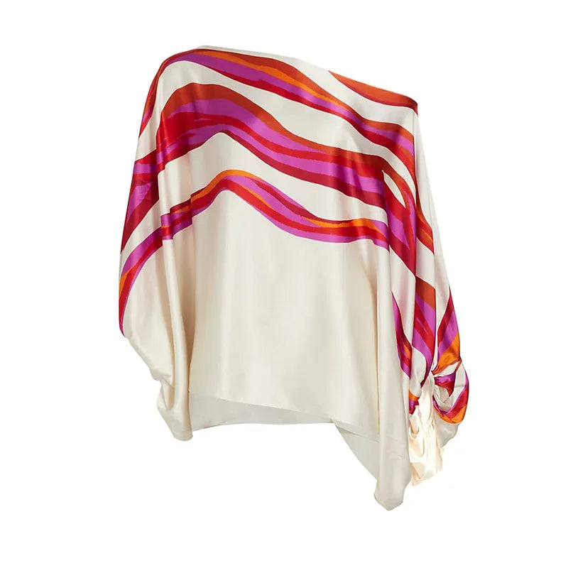 Women Satin Print Pajamas Suit Fashion Hollow Off Shoulder Tops with Long Pants 2 Piece Sets Homewear Commuting Outfits