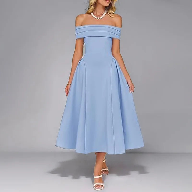 Women's Elegant Solid Color Strapless Backless Formal Dress Off Shoulder Design Long Dress Sexy A Line Formal Dress 2025 Summer