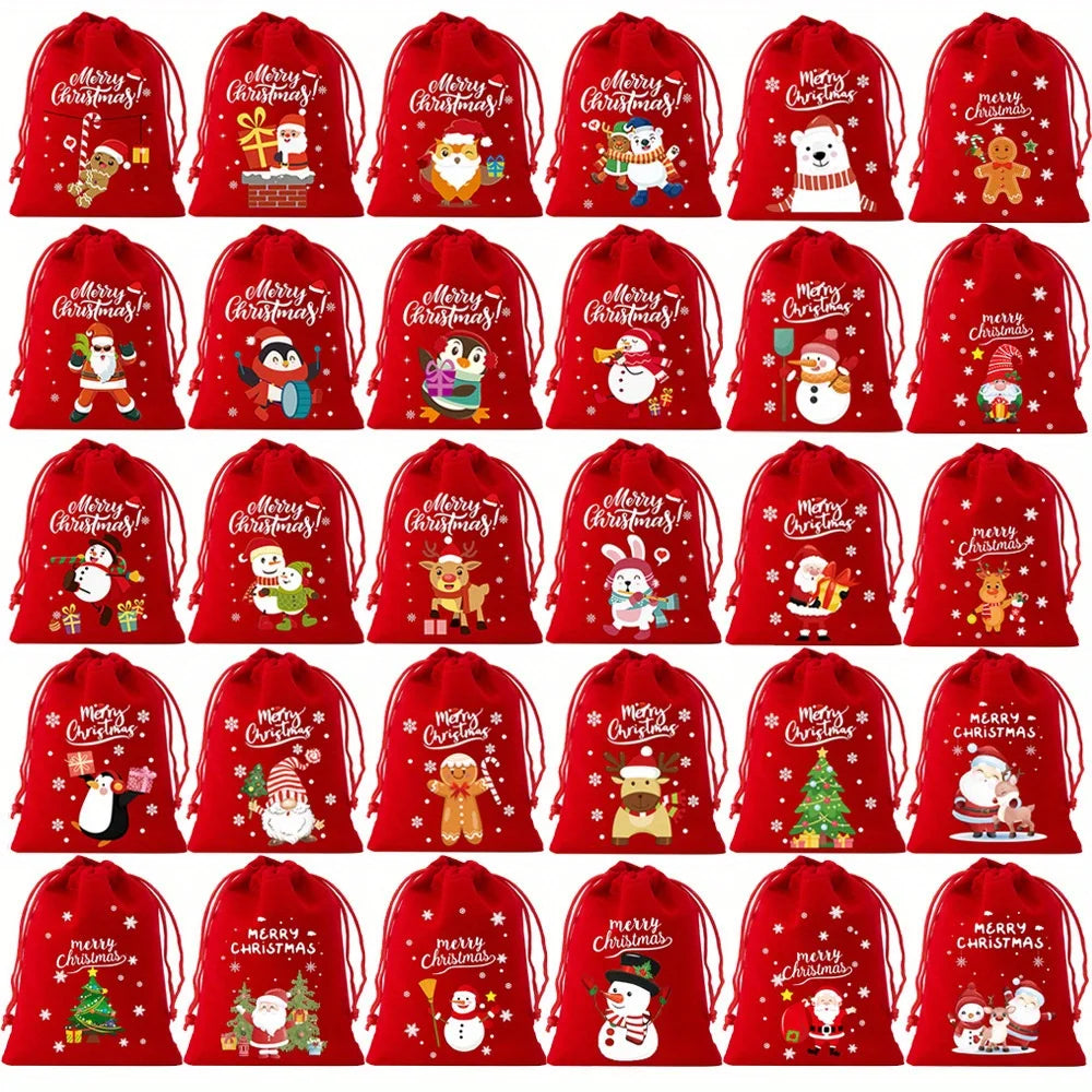 8/12/30pcs Christmas Velvet Drawstring Gift Bag , Suitable for Christmas, Halloween, Party Gifts, Weddings, Birthdays