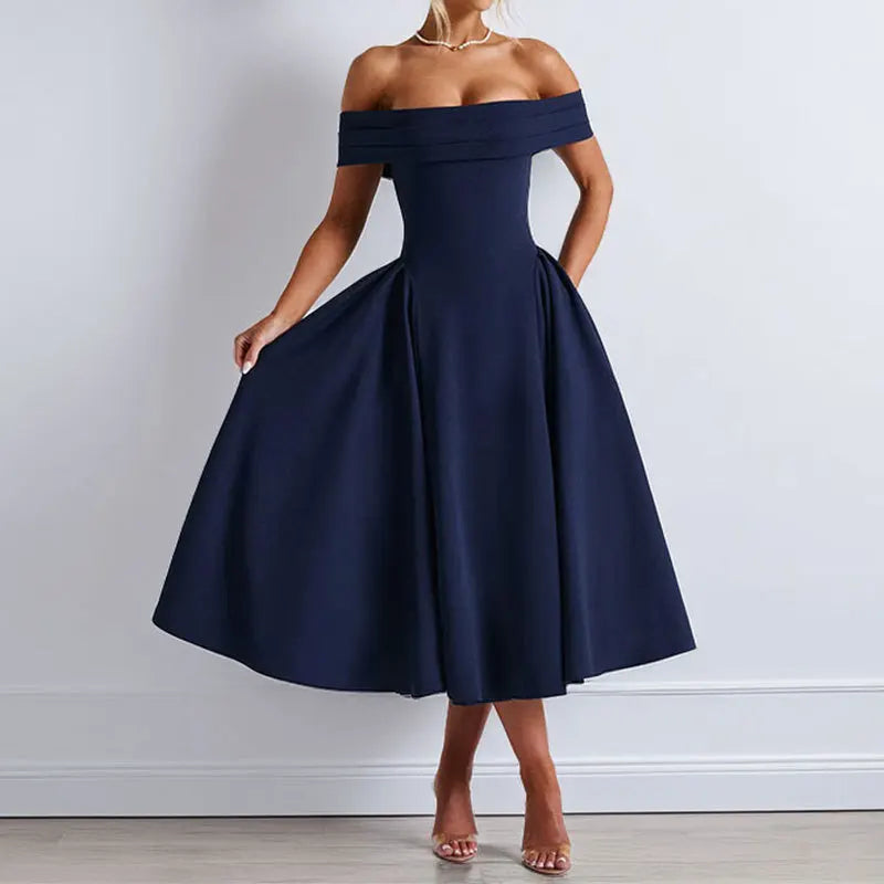 Women's Elegant Solid Color Strapless Backless Formal Dress Off Shoulder Design Long Dress Sexy A Line Formal Dress 2025 Summer