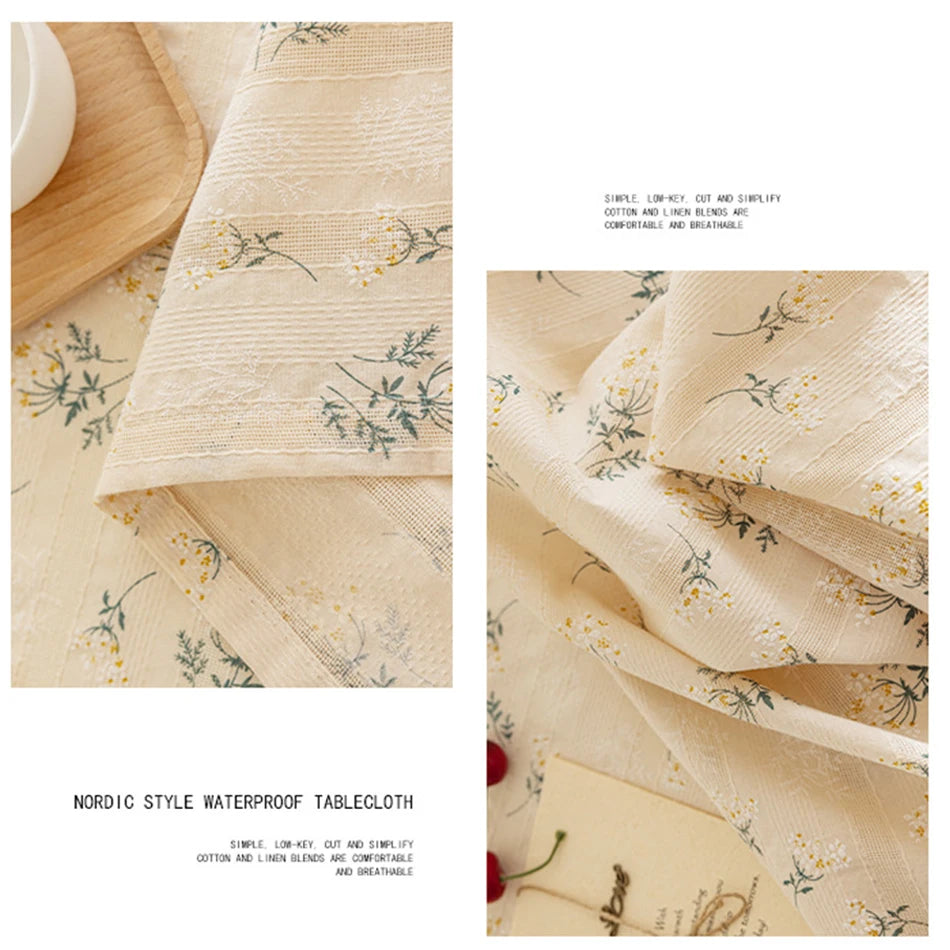 Korean Style Daisy Cotton Floral Lace Tablecloth,Tea Table Decoration,Rectangle Table Cover For Kitchen Wedding Dining Room