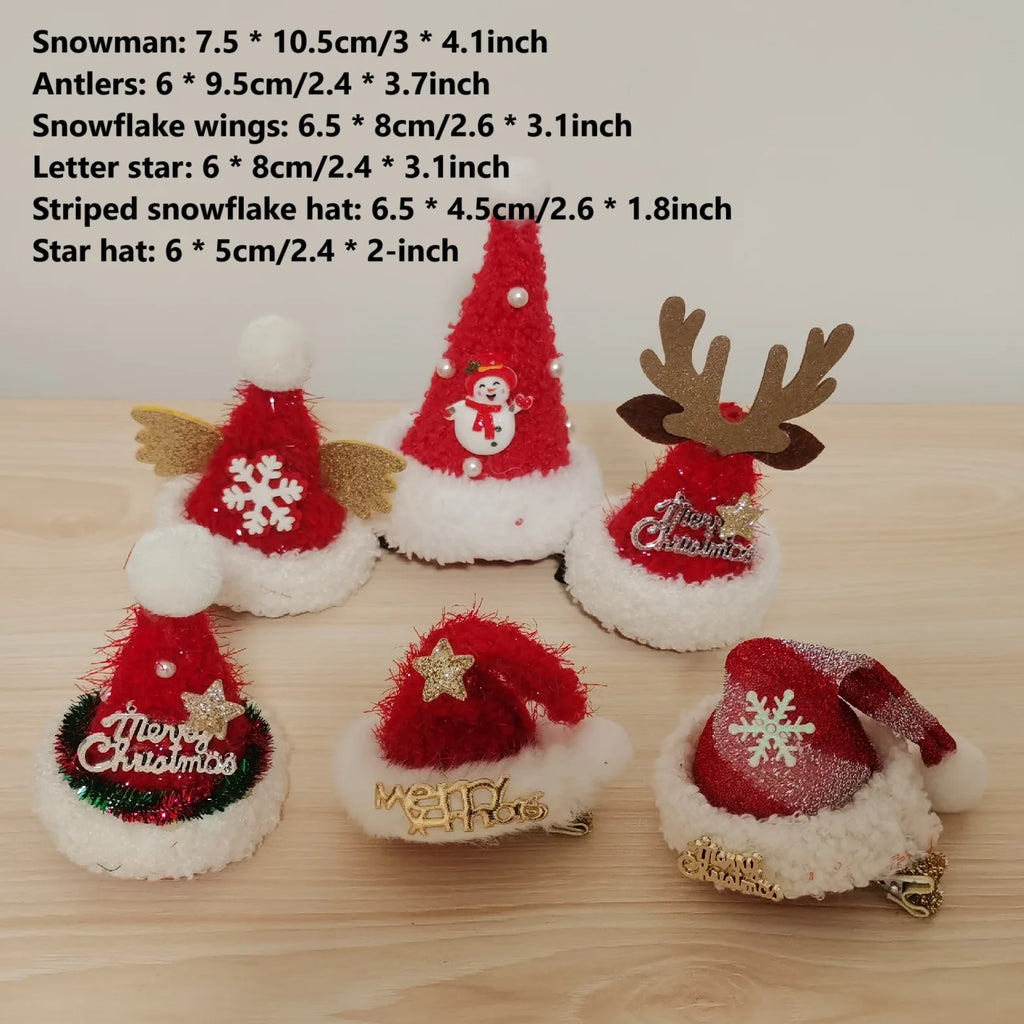 Christmas hat hair clip snowman hair clip cute reindeer snowflake hair accessory