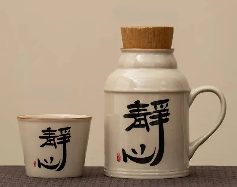 Ceramic Mugs with Cork Stopper Thermoses Handgrip Water Bottle Large Capacity Insulated Cup for Hot Tea Coffee Classic Drinkware