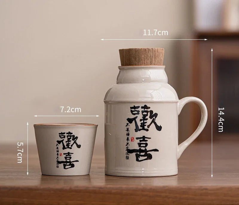 Ceramic Mugs with Cork Stopper Thermoses Handgrip Water Bottle Large Capacity Insulated Cup for Hot Tea Coffee Classic Drinkware