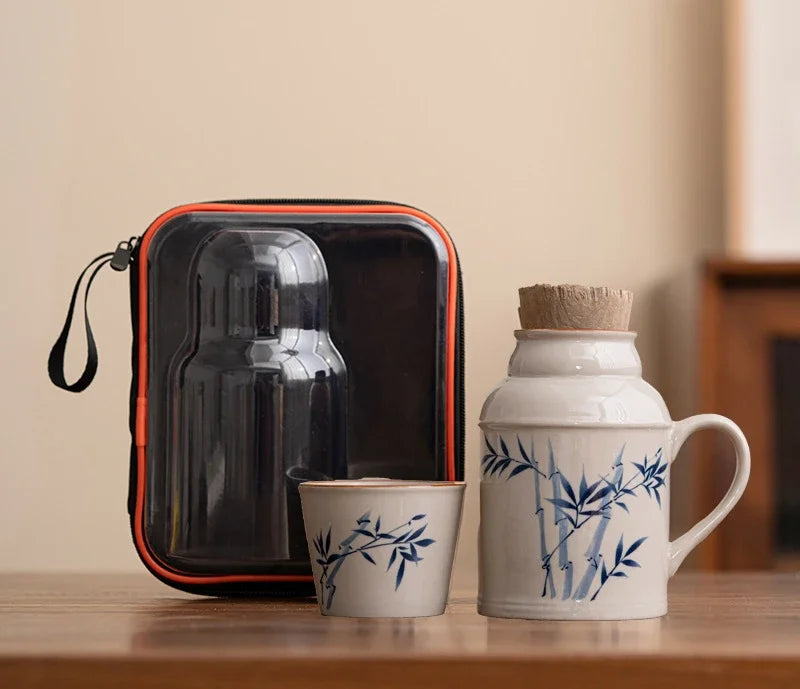 Ceramic Mugs with Cork Stopper Thermoses Handgrip Water Bottle Large Capacity Insulated Cup for Hot Tea Coffee Classic Drinkware