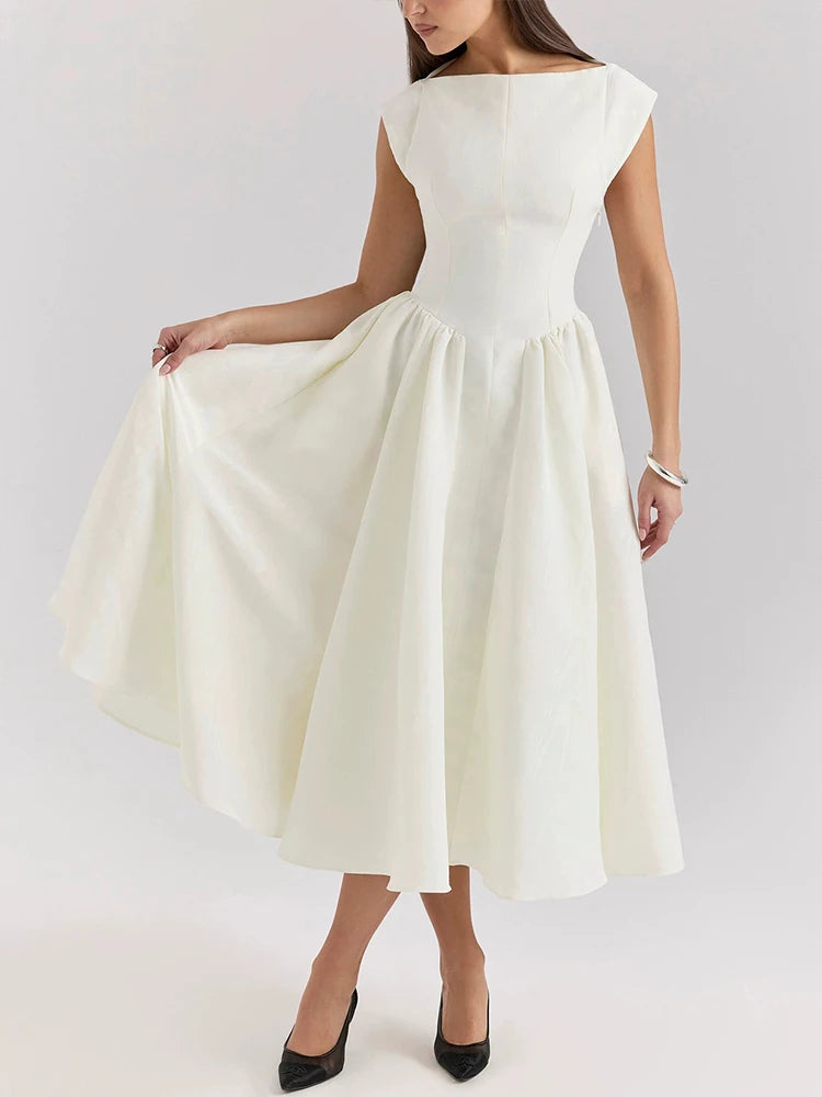 Spring and Summer Backless Round Neck Sleeveless Vest Dress Women French Niche Medium Long Dress