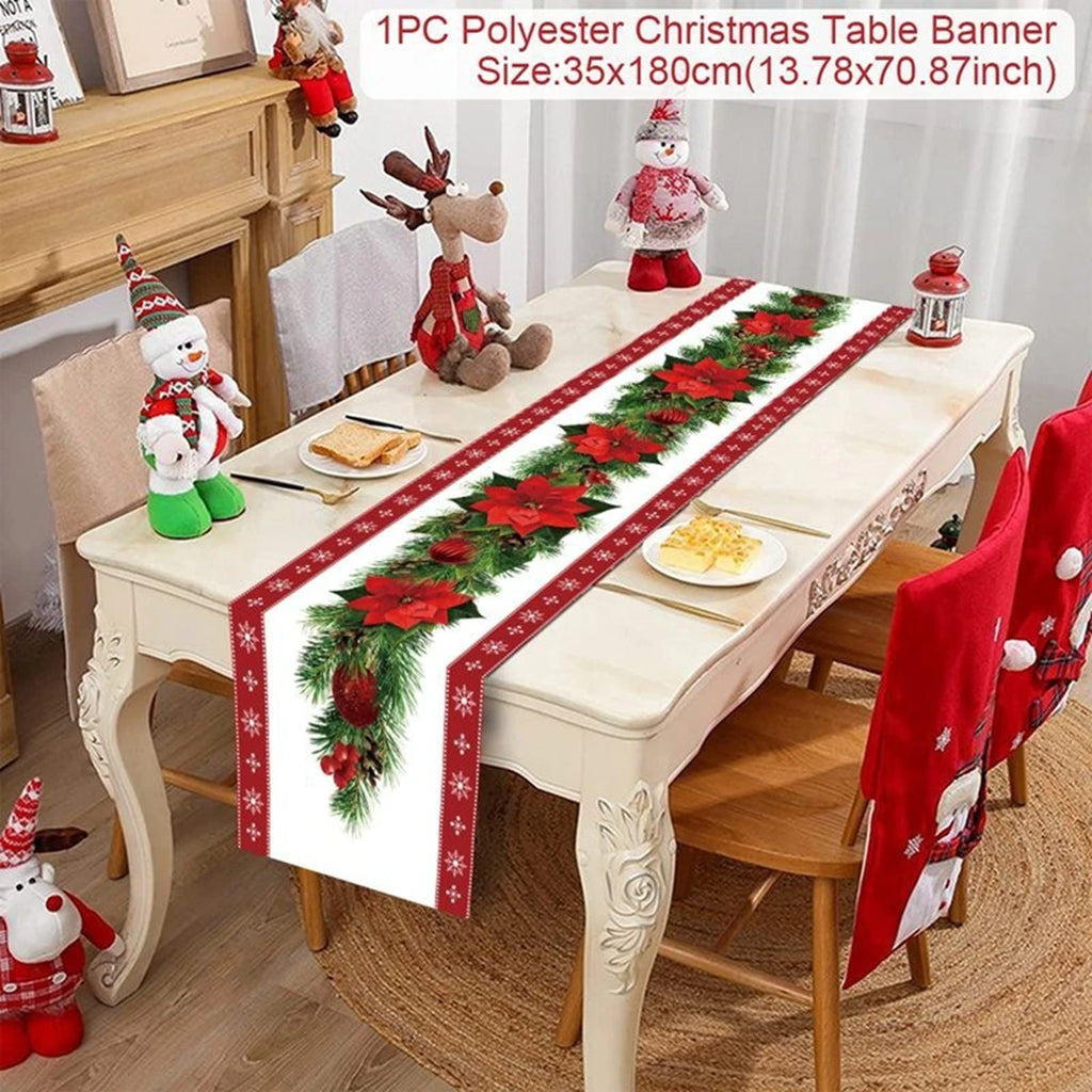 Christmas Table Runner Cloth Merry Christmas Decoration for Home 2025 Tablecloth Xmas Ornament Navidad Natal New Year Gift 2026