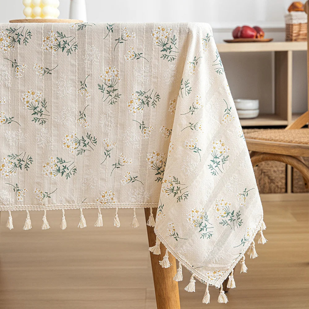 Korean Style Daisy Cotton Floral Lace Tablecloth,Tea Table Decoration,Rectangle Table Cover For Kitchen Wedding Dining Room