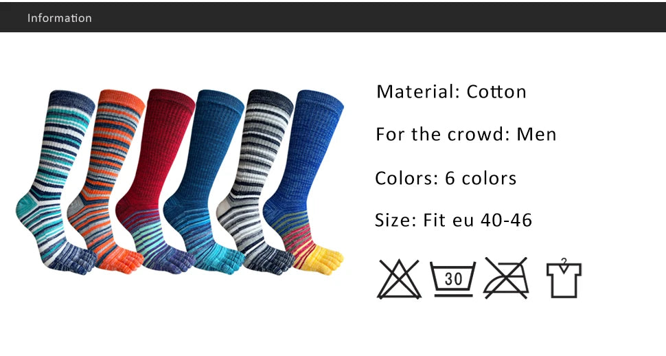 Man Toe Socks Long Plus Large Size Cotton Colorful Striped Compression Sport Fitness Happy Funny 5 Finger Calf Socks EU42-46