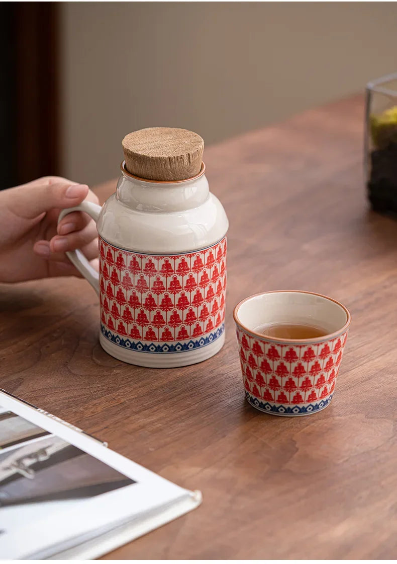 Ceramic Mugs with Cork Stopper Thermoses Handgrip Water Bottle Large Capacity Insulated Cup for Hot Tea Coffee Classic Drinkware