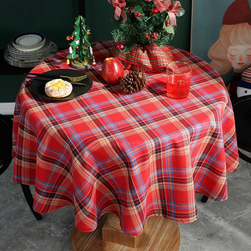 Christmas Tablecloth Round Plaid Tablecloth Wrinkle Resistant Rustic Christmas Checkered Table Cloth for Holiday Party Dining
