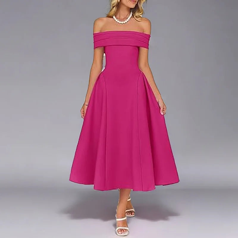 Women's Elegant Solid Color Strapless Backless Formal Dress Off Shoulder Design Long Dress Sexy A Line Formal Dress 2025 Summer