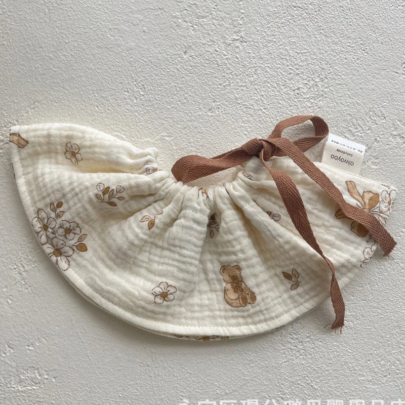 4Layers Cotton Gauze Baby Bibs Toddlers Newborns Printing Ruffle Feeding Burp Cloths Apron Baby Saliva Towel Drool Bib