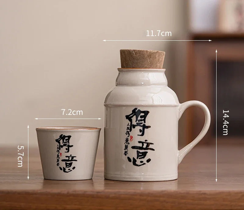 Ceramic Mugs with Cork Stopper Thermoses Handgrip Water Bottle Large Capacity Insulated Cup for Hot Tea Coffee Classic Drinkware