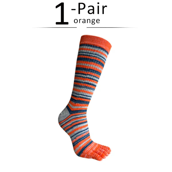 Man Toe Socks Long Plus Large Size Cotton Colorful Striped Compression Sport Fitness Happy Funny 5 Finger Calf Socks EU42-46