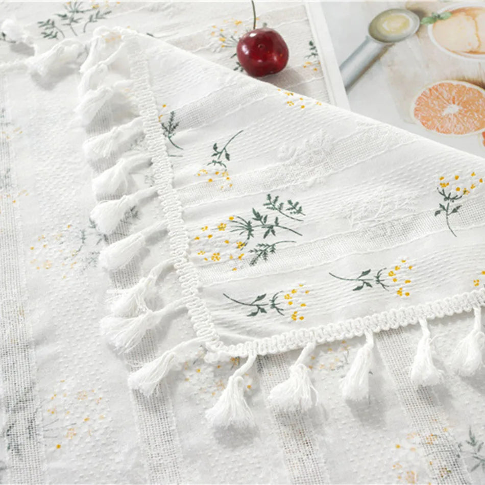 Korean Style Daisy Cotton Floral Lace Tablecloth,Tea Table Decoration,Rectangle Table Cover For Kitchen Wedding Dining Room