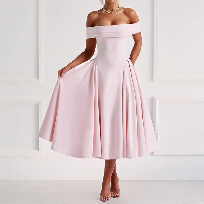 Women's Elegant Solid Color Strapless Backless Formal Dress Off Shoulder Design Long Dress Sexy A Line Formal Dress 2025 Summer