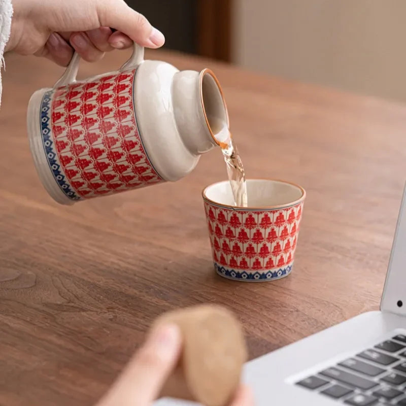 Ceramic Mugs with Cork Stopper Thermoses Handgrip Water Bottle Large Capacity Insulated Cup for Hot Tea Coffee Classic Drinkware