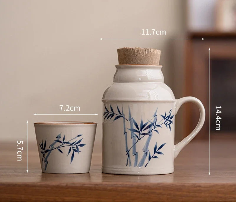 Ceramic Mugs with Cork Stopper Thermoses Handgrip Water Bottle Large Capacity Insulated Cup for Hot Tea Coffee Classic Drinkware