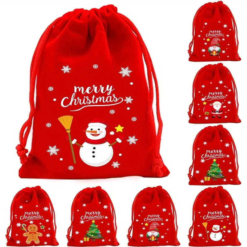 8/12/30pcs Christmas Velvet Drawstring Gift Bag , Suitable for Christmas, Halloween, Party Gifts, Weddings, Birthdays