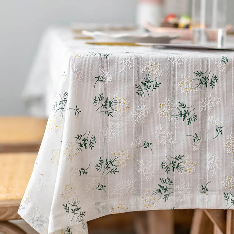 Korean Style Daisy Cotton Floral Lace Tablecloth,Tea Table Decoration,Rectangle Table Cover For Kitchen Wedding Dining Room