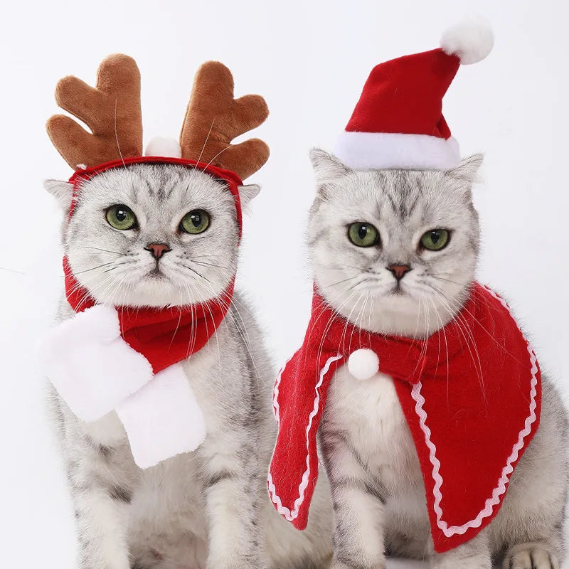 Christmas Hat  Pet Costume For Cat Dog Puppy Costumes Scarf Gift New Year Santa Winter Cosplay Halloween Dog Cat Supply